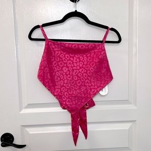 NWT Cloud Ten Pink Leopard Satin Bandana Crop Top - Size S